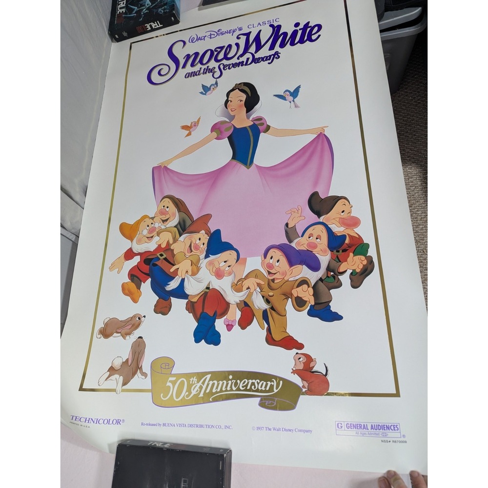 Snow White seven drawfs 50th Anniversary Walt Disney classic vintage 1987 Poster